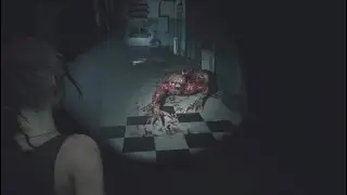 Resident Evil 2 Remake Walking Down a Dark HallWay With the Licker 