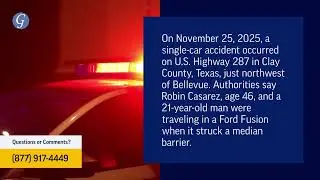 Robin Casarez Injured in Single-Car Accident on U.S. Highway 287 in Clay County