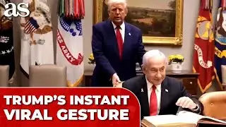 Trump&rsquo;s INSTANT VIRAL GESTURE to Netanyahu as he TRIES TO SIT captures attention