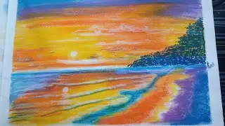 #sunsetview #oil pastel scenery #sunset using oil pastel