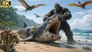 King Kong battles Megalodon and Smilodon: A grand clash of prehistoric monsters