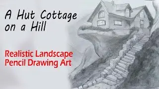 How to Draw a Hut Cottage on a Hill with Stone Stairs | Pencil Landscape Drawing Art