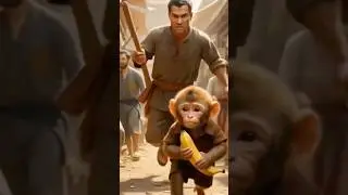 A small baby monkey runs with hope in his eyes, holding a banana for his hungry family 🐒🍌