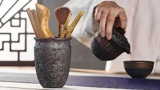 Rust Glazed Coarse Pottery Cha Dao Set Tea Utensil 6 Pieces