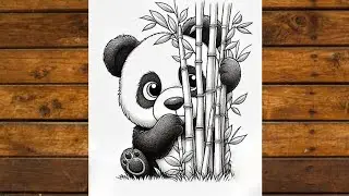 Panda With bamboo Drawing / Easy Panda Drawing / Panda Drawing / bambu &ccedil;izimi ile kolay panda
