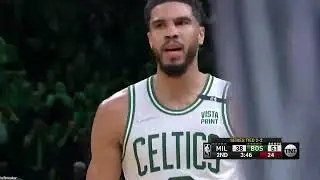 Celtics force another turnover on the Bucks and Jaylen Brown lobs it up to Tatum for the loud finish