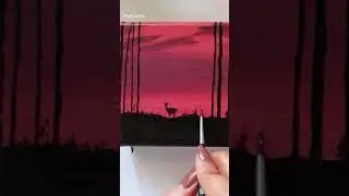 Forest Sunset Landscape | Easy Acrylic Painting for Beginners #shorts #acrylicpainting