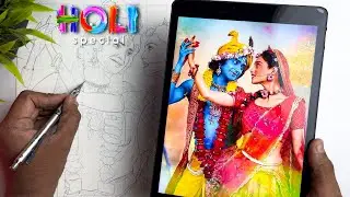 Radha Krishna Outline Drawing by using Grid Method ✍🏻 ||