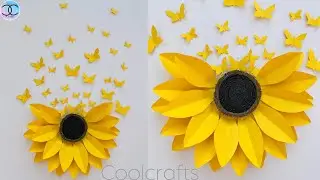 PAPER HALF SUNFLOWER WITH BUTTERFLY WALL DECOR || DIY Home decor ideas
