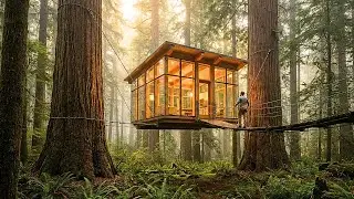 Impossible build! Man built a glass villa suspended between two huge trees in the deep forest (ASMR)