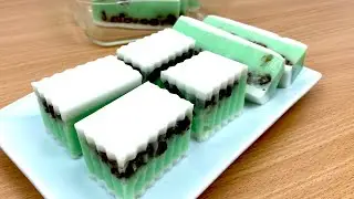 Three Colour Pandan Red Bean Pudding Without Gelatin