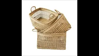LiLaCraft Set of 3 Floppy Rectangular Seagrass Baskets, Natural Woven Storage Basket for Blankets