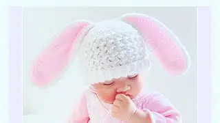 &iexcl;TE VA ENCANTAR! Teje este HERMOSO PATRON DE GANCHILLO f&aacute;cil y r&aacute;pido GORRO CON OREJITAS DE CONEJO🐰
