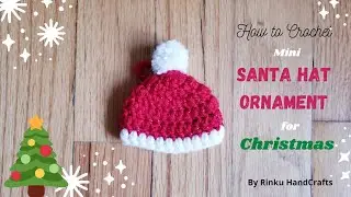 How to Crochet Santa Hat Ornament for Christmas | Crochet mini Santa Hat Ornament for Christmas