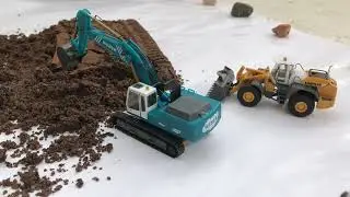 挖土機與鏟土機一起上工啦   清理咖啡渣3 ｜ 微型工程車 1:87 HO比例 靜改動