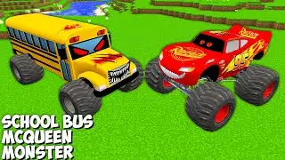 MONSTER TRUCK SCHOOL BUS EXE VS MONSTER LIGHTNING MCQUEEN EXE in MINECRAFT GAMEPLAY Animation