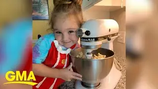 Toddler bakes over 1,000 cookies for frontline pandemic essential workers l GMA Digital
