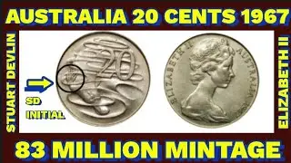 TWENTY CENTS 1967 AUSTRALIAN COIN | ELIZABETH II | 2ND PORTRAIT | BUDADS XIII