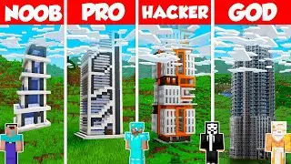 SkyScraper Build Battle Challenge - Noob vs Pro vs Hacker vs God - Minecraft Animation