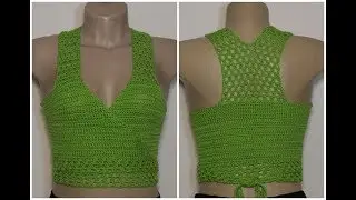 Cropped estilo nadador em crochê