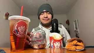 ASMR | Wendy&rsquo;s Dave&rsquo;s Triple Cheeseburger 🍔, Spicy Chicken Nuggets, Fries 