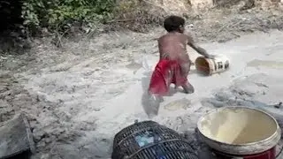 Fishing at  Siem Reap Provence . Traditional fishing in Cambodia . Wesome boy Catch fish