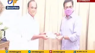 Cheque Gives to KTR by MP Ranjith Reddy | for TVs to All Gram Panchayats in Vikarabad Dist