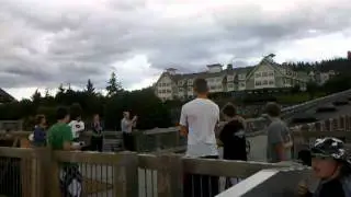 Bike jump into Bellingham Bay at Taylor Dock