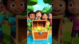 Children find a hidden treasure in a small pond and sing joyfully.👫