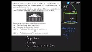 A  circus tent is cylindrical up to a height of 8m and conical above it,diameter of the base is 28m