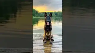 Dockside chill: This Malinois is perfecting the art of lakeside lounging. 🌅🐕