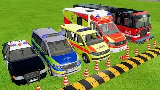 VOLKSWAGEN, FORD, DACIA POLICE CARS & MERCEDES FIRE TRUCK VEHICLES TRANSPORTING ! FS22 #43