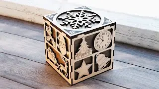New Year Holiday Cube Gift Box &ndash; Laser Cut SVG File | Winter Ornaments Digital Download |#662|