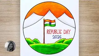 Republic Day Scenery Drawing Easy 😍 | 26 January ki Drawing | Flag Drawing | 2026 Republic Day