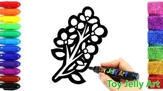 Glitter Rainbow Flower branch coloring and drawing for kids, children, toddlers | Toy Jelly Art ♡