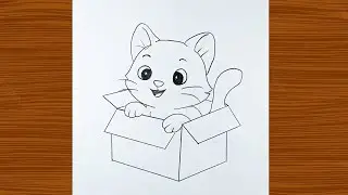 How To Draw A Cat And Box Easy Trick Stap by step. Cat drawing easy||