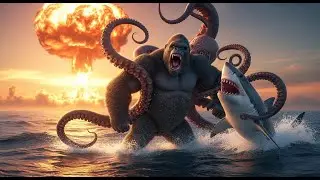 King Kong vs. Giant Octopus and Shark! NUCLEAR WAR US: Epic Battle Unleashed!