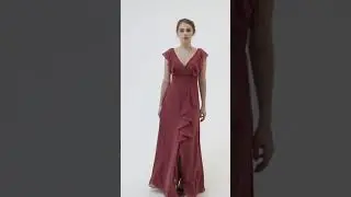 Ruffled V-neck bridesmaid dress with criss-cross back TBQP545