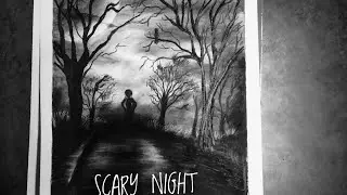 Drawing Scary and creepy horror forest moon night timelapse
