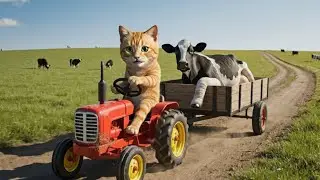 Farmer Cat Drives Tractor Carrying Injured Cow | Funny & Emotional Farm Animal Story 🐱🚜🐄