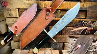 Unbelievable Technique of Making Leather Handle Christmas Bowie | Laser Engraving Process