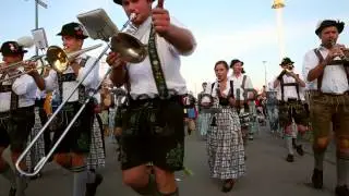 Tracking Shot, Bavarian Brass Band plays during day 1 of ...