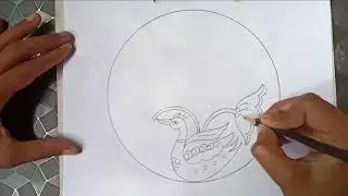 व्रत में कमल और बत्तख का आलेखन कक्षा 10/ lotus duck drawing in circle!