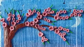 DIY - How to make a 3D clay mural | Cherry Blossom Tree | Popsicle stick craft | #Claycraft #easydiy