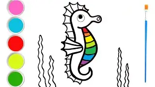 How To Draw A Seahorse, Rainbow Seahorse Drawing And Coloring Easy For Kids, Sea Animal Drawing Easy