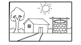 Sundor Village Scenery Drawing | Very Easy Drawing for Beginners