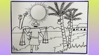 Winter season Scenery Drawing For Beginner//Easy Step By Step//Easy Scenery Drawing ❤️😀😌