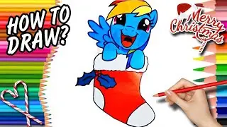 How to Draw Christmas Rainbow Dash / Video for kids (Coloring pages)