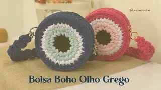 Bolsa de crochê redonda em fio de malha - Bolsa Boho Olho Grego