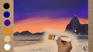How to paint the sunrise in Rio de Janeiro / Acrylic landscape painting on canvas for beginners
